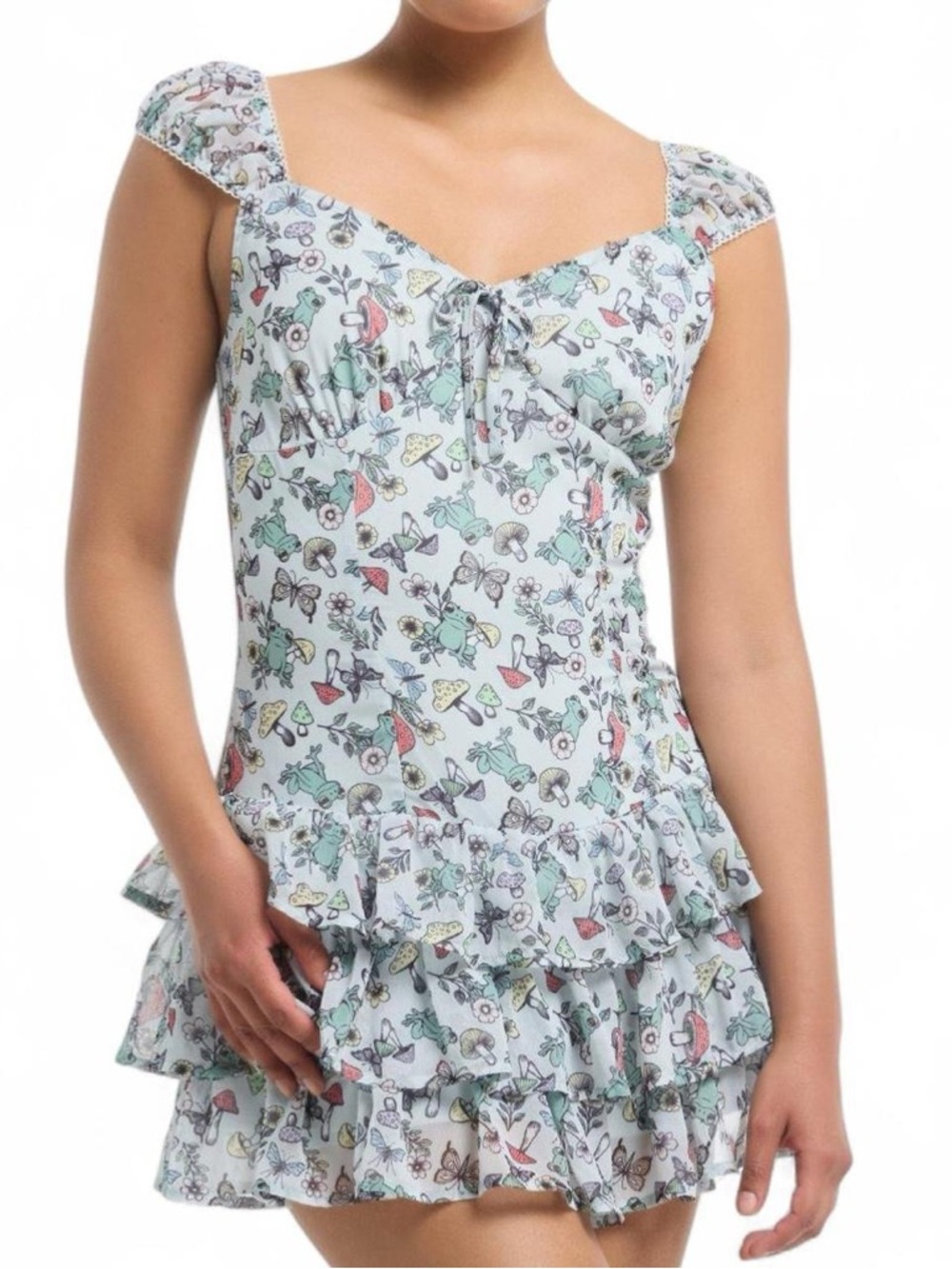 Sweet Society Mushroom Frog Tiered Mini Dress With Shorts Size L
